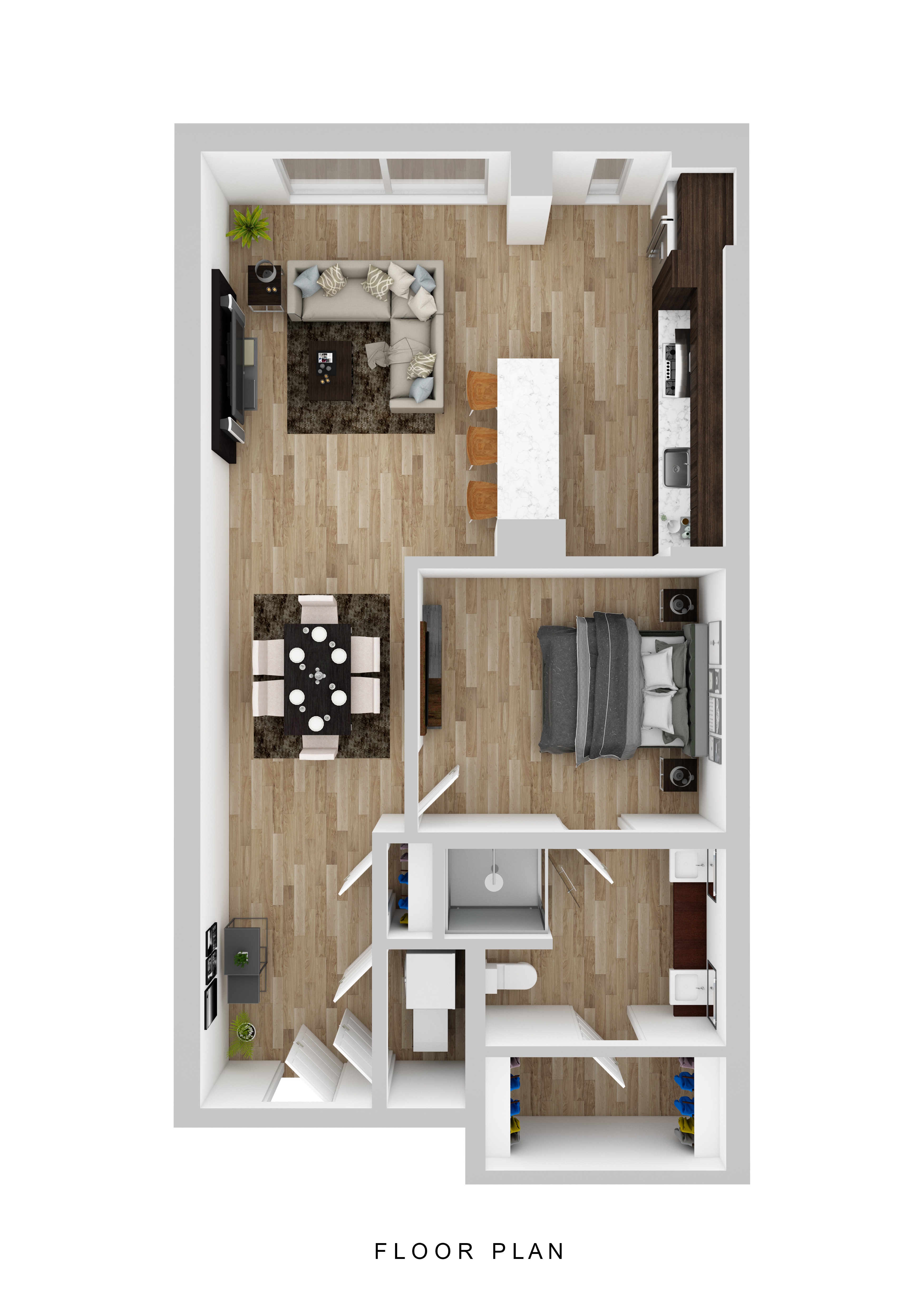 Floor plan for 1 bed, 1 bath, 925 sqft